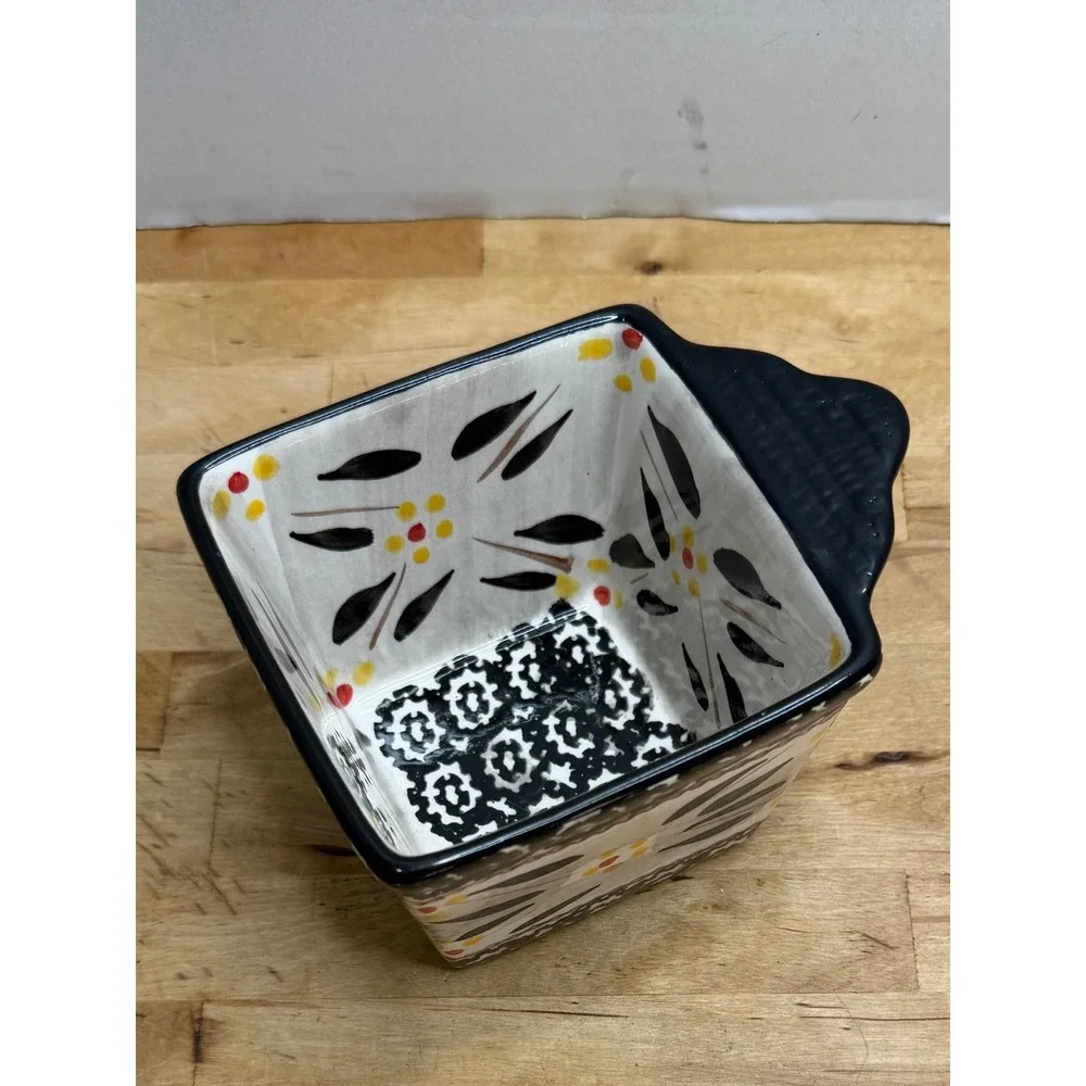 Temp-tations Old World Ramekin Bowl 10 oz Black Floral Hand Painted Ceramic